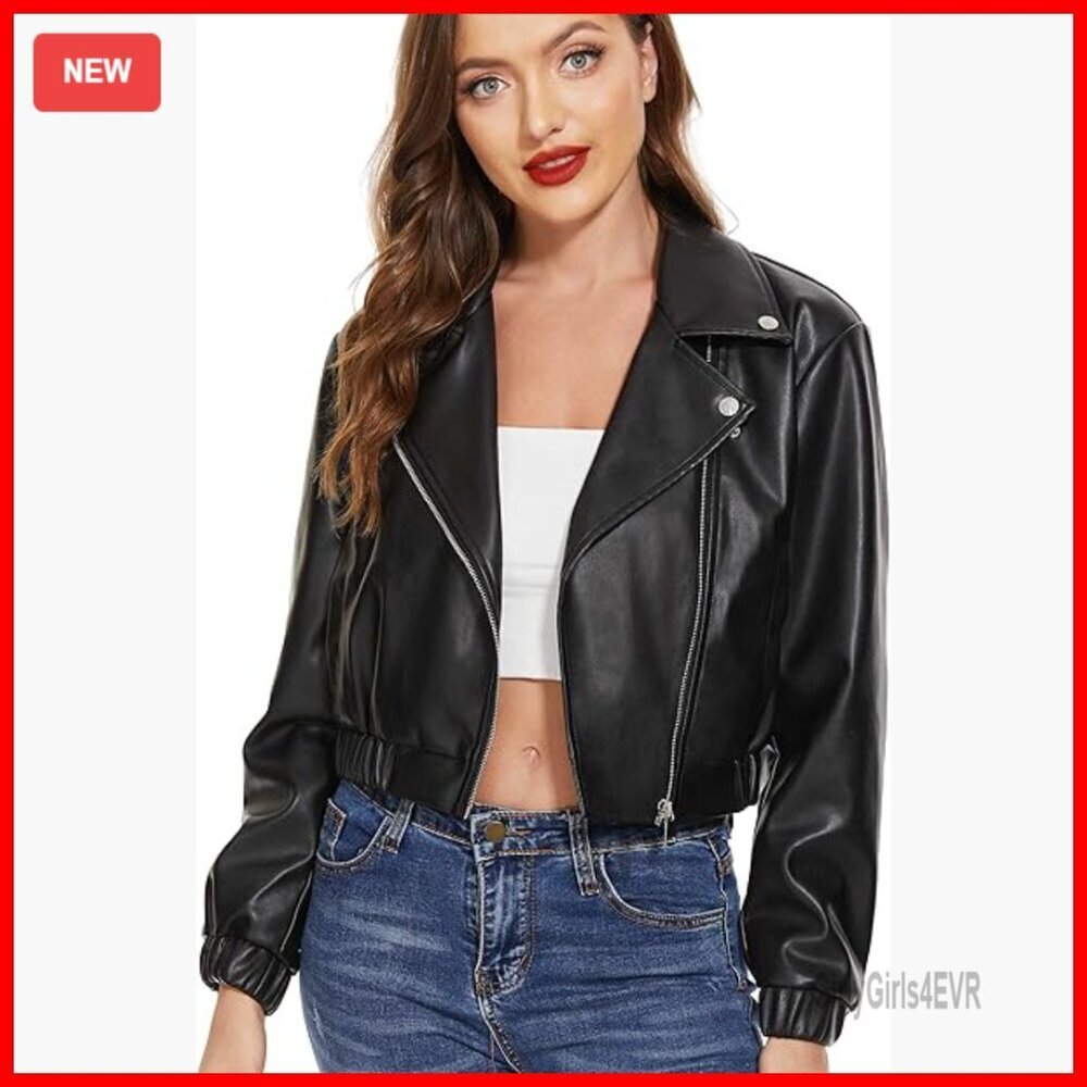 Faux Leather Motorcycle Jacket Cropped Blazer S-XXL